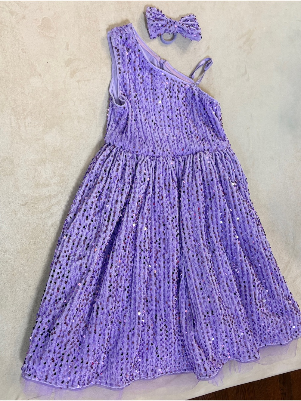 Grace Karin Lilac One-Shoulder Sequin Dance Costume with Bow